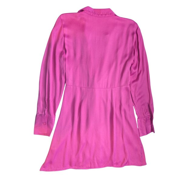 💗 ZARA Satin Shirt Dress – Size L – Fuchsia – Preowned - Picture 3 of 5